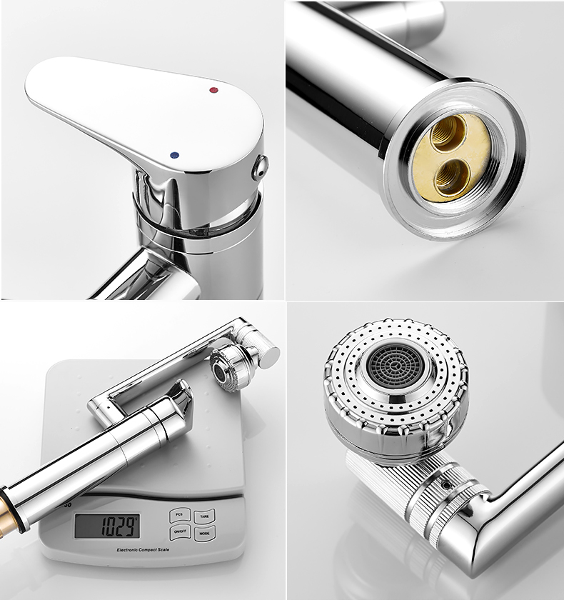 Vòi rửa mặt Lavabo cổ xoay 720 độ đa chiều, củ đồng, thân ngắn, mạ Crom, điều chỉnh nhiều chế độ tia nước Minh House