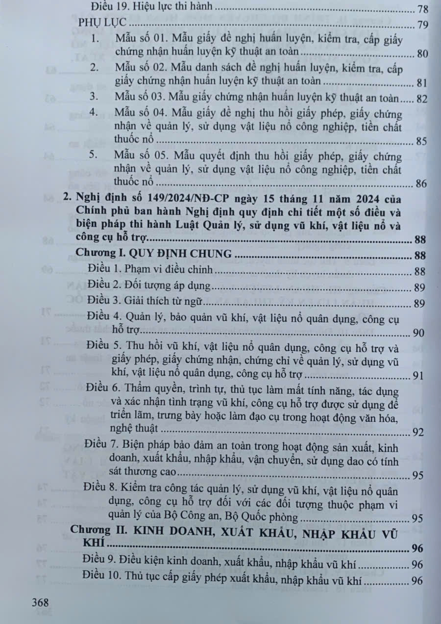 Luật Quản lý, sử dụng vu khi, vật liệu no và công cụ hỗ trơ, các văn bản quy định chi tiết, hướng dẫn thi hành