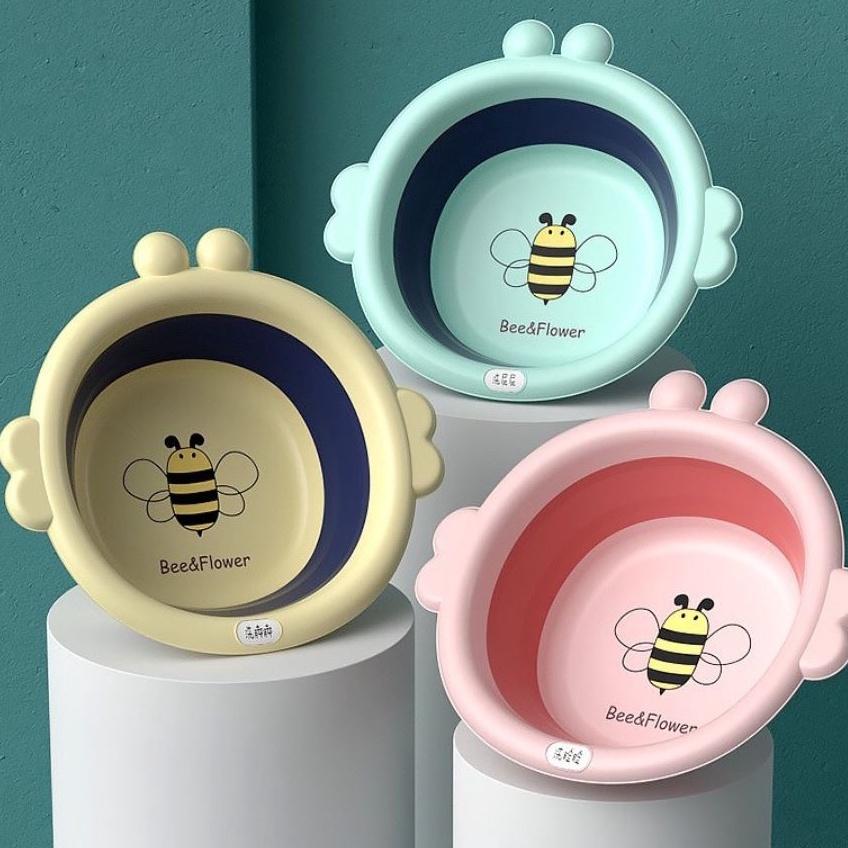 Chậu rửa mặt gấp gọn Linh Chi Bedding họa tiết con ong và con voi cho bé