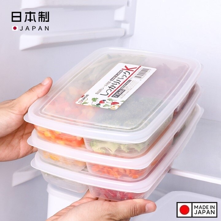 Set 02 hộp thực phẩm chia ngăn 710ml, thiết kế nắp mềm dẻo bảo đảm kín hơi và chống tràn - nội địa Nhật Bản