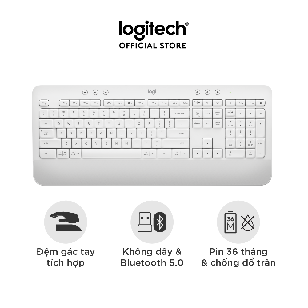 Bàn Phím Không Dây Logitech Signature K650 - Nhỏ gọn, gác tay tích hợp, tương thích Mac , Bluetooth & USB Bolt - Hàng chính hãng