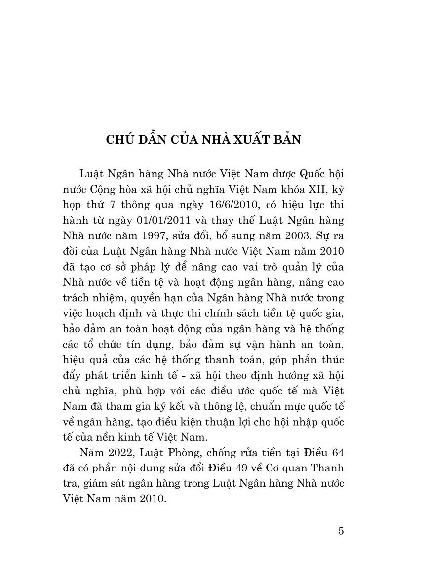 Luật ngân hàng nhà nước Việt Nam (hiện hành) (sửa đổi, bổ sung năm 2022)