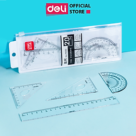 Bộ Thước Kẻ Thước Đo Độ Eke Học Sinh Deli - Bộ Dụng Cụ Học Tập 4 Chiếc  - 79529 79530