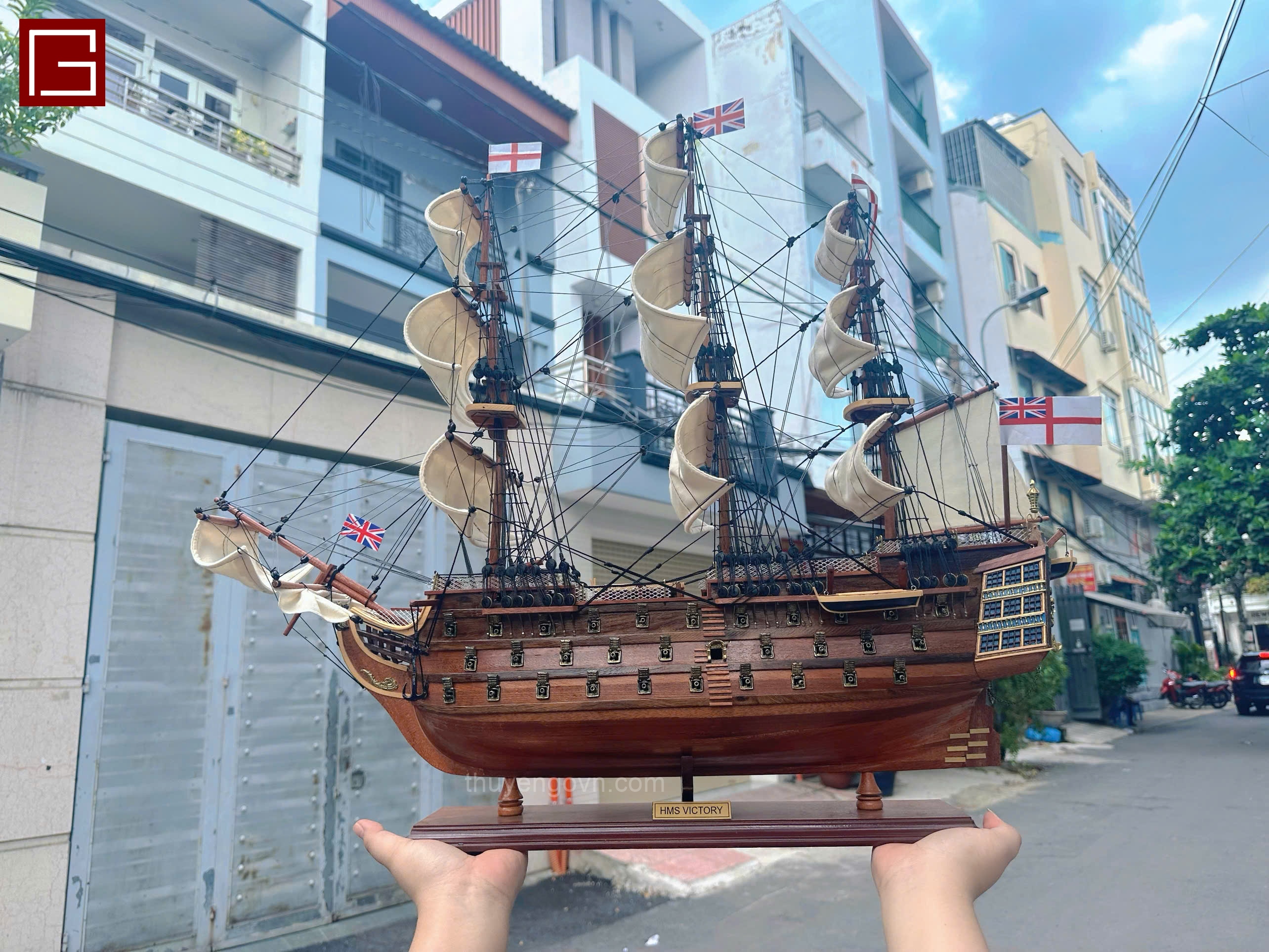 Mô Hình Thuyền Gỗ Phong Thủy Gia Nhiên, Thuyền Buồm Gỗ HMS VICTORY chất liệu gỗ tràm chuẩn xuất khẩu