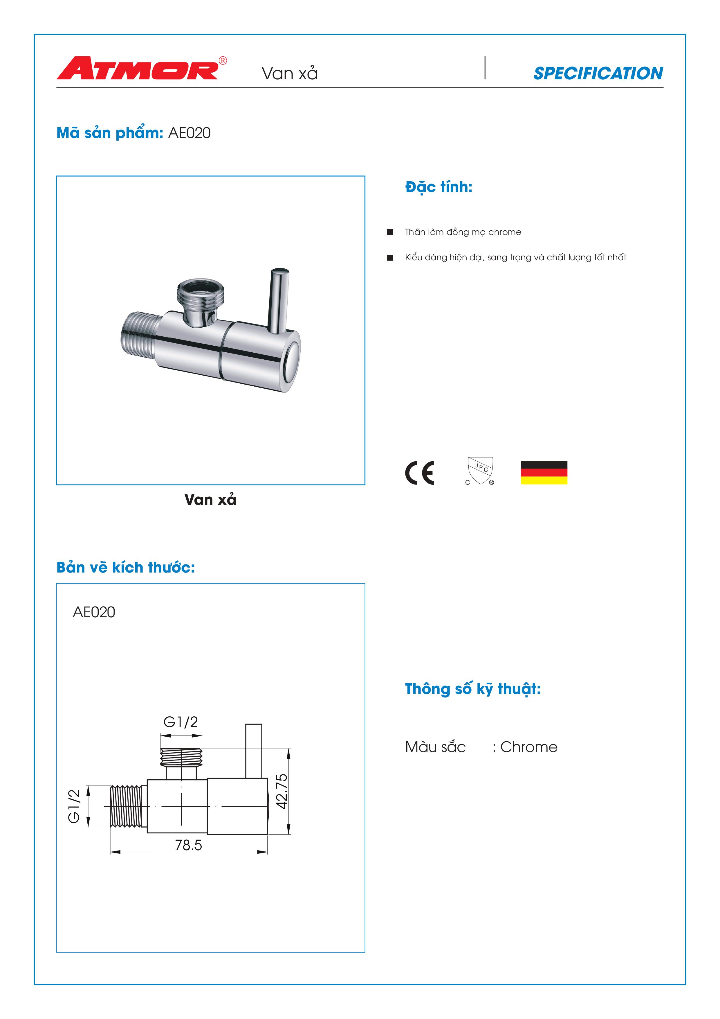 Van Xả ATMOR AE020 (HÀNG CHÍNH HÃNG)