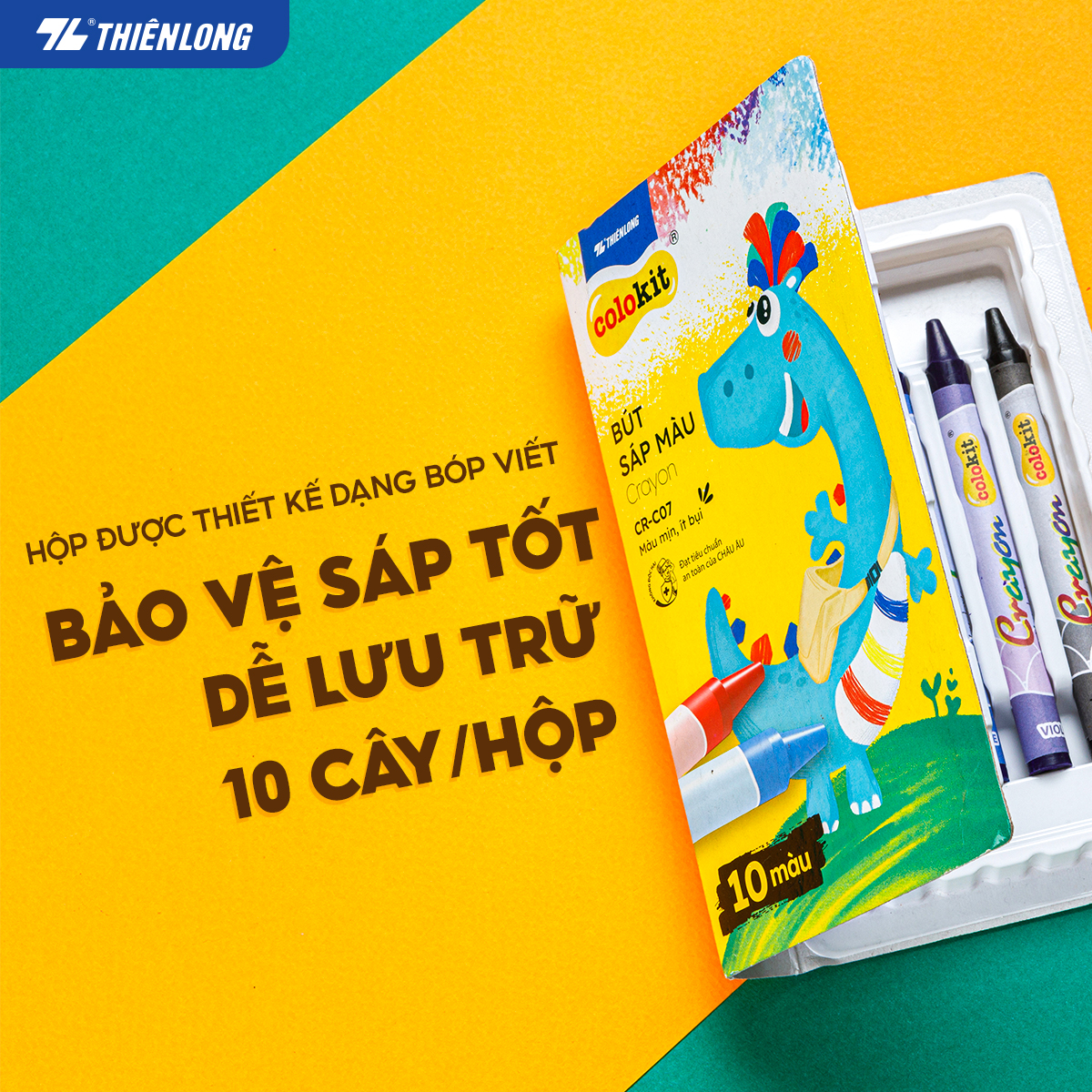 Bút sáp màu Thiên Long Colokit 10 màu mịn, ít bụi, đều màu tiêu chuẩn Châu Âu an toàn cho trẻ em tô màu, vẽ tranh CR-C07