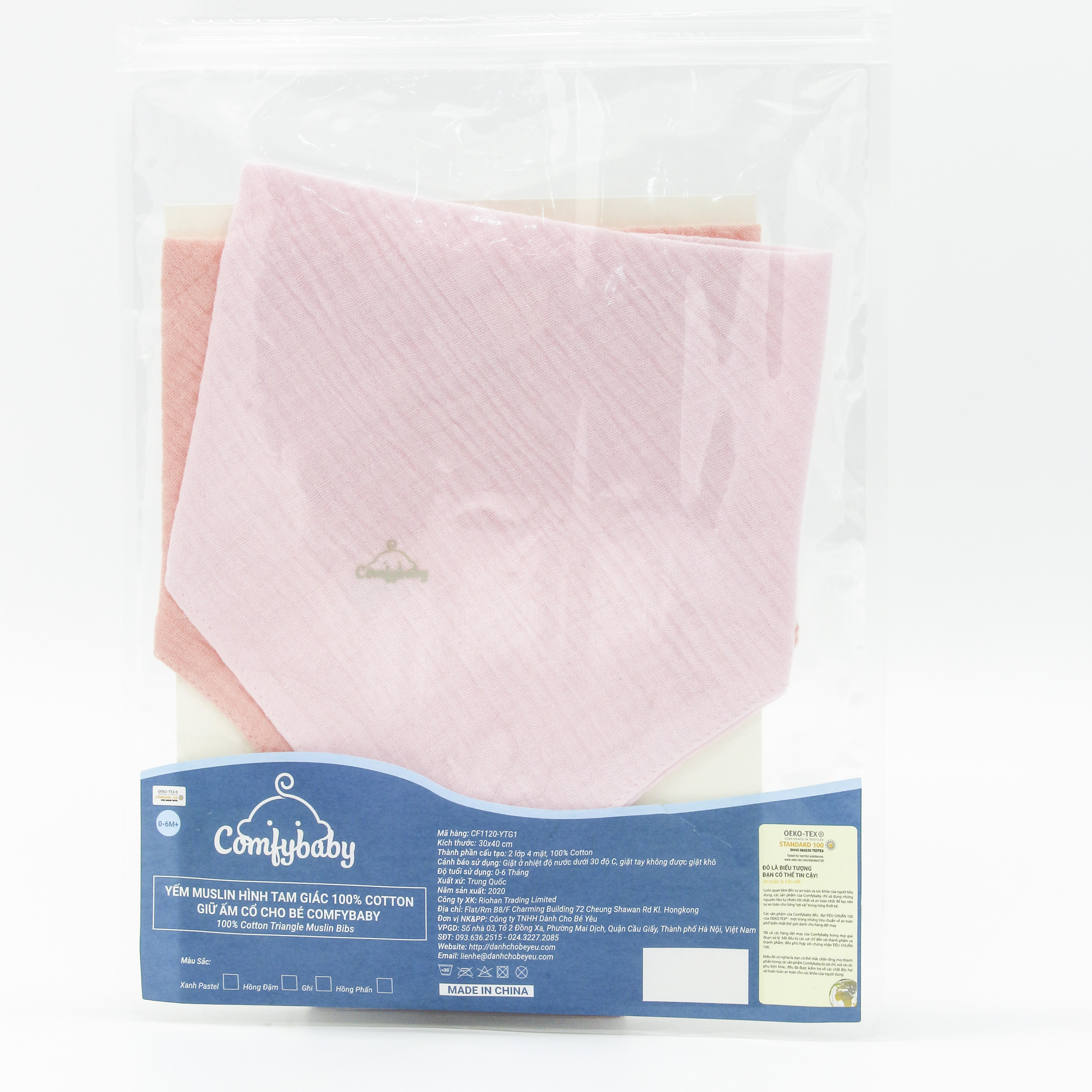 Set 2 yếm tam giác cho bé giữ ấm cổ từ sơ sinh tới 1 tuổi - 2 lớp vải Muslin cotton 100% - Comfybaby