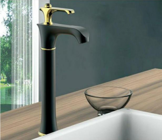 Vòi lavabo nóng lạnh đồng mạ tĩnh điện chân không đen đính đá Juno sofa Teady VCT- 3002B