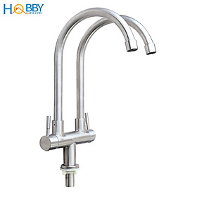 Vòi nước rửa chén 2 đầu lạnh inox 304 có dây cấp Hobby Home Decor RC2D