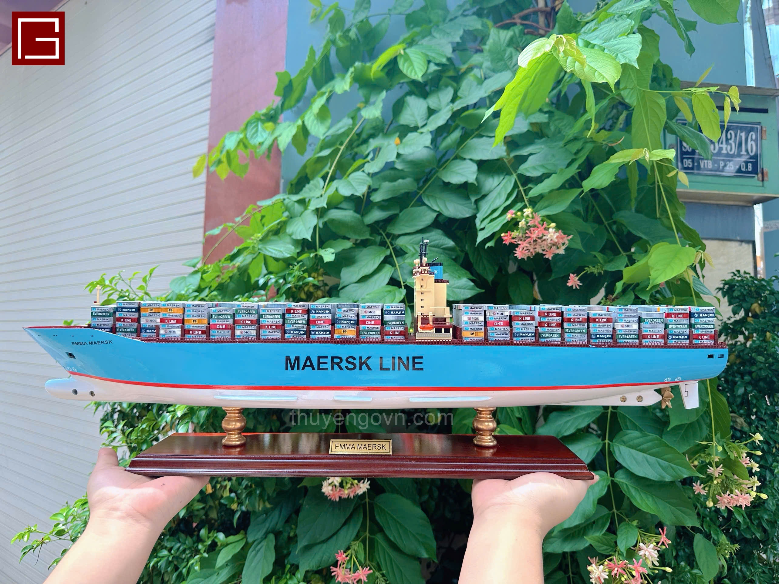 Mô Hình Thuyền Gỗ Trang Trí, tàu container, Thuyền Thương Mại EMMA MAERSK, thuyền chở hàng, hàng chính hãng