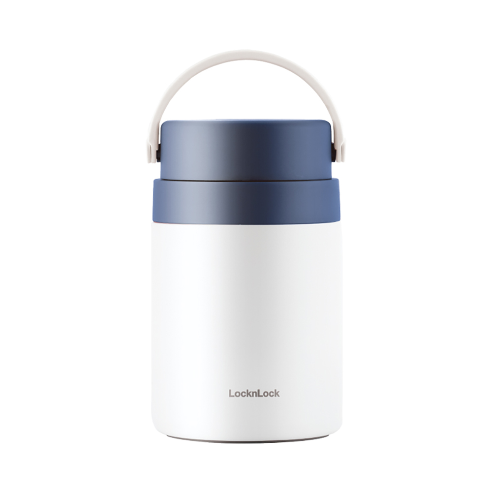 Hộp cơm giữ nhiệt Lock&Lock màu xanh navy LHC8042NVY 700ml - Hàng chính hãng, 2 ngăn kèm muỗng inox, có thể ủ cháo cho bé - JoyMall