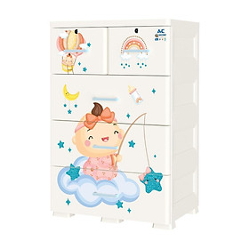Tủ Nhựa Quần Áo 4 Tầng AE Qui Phúc – Nhựa PP & ABS Chính Phẩm, Họa Tiết Dễ Thương, Tải Trọng Cao