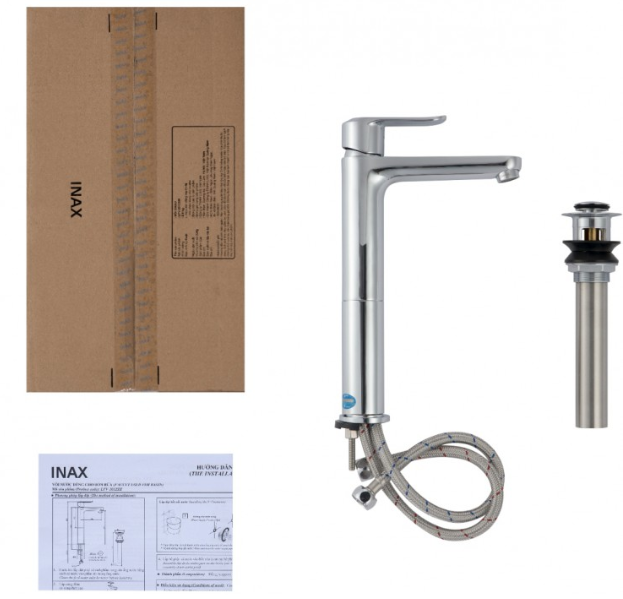 Vòi chậu rửa mặt lavabo đặt bàn cổ cao INAX LFV-2012SH nóng lạnh - Hàng chính hãng
