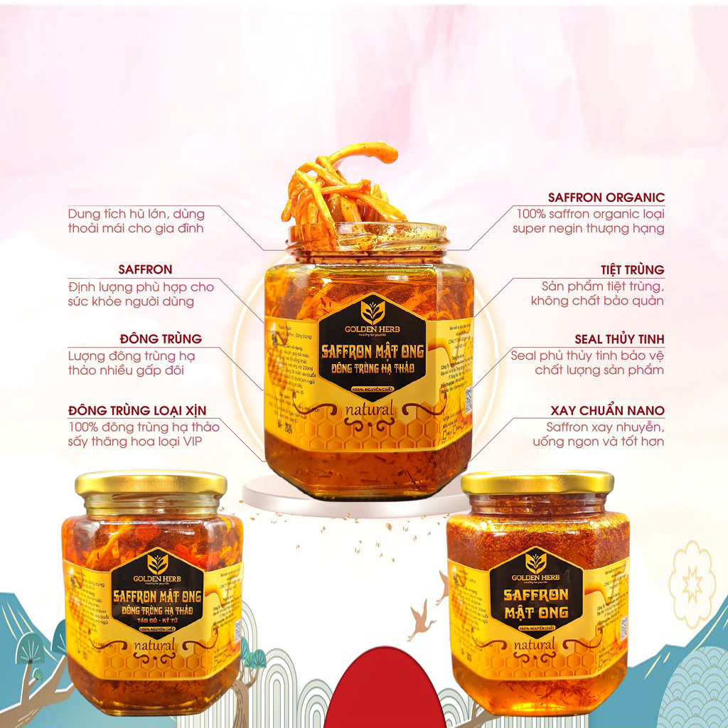 Mật Ong Ngâm Saffron 280ml/lọ Golden Herb