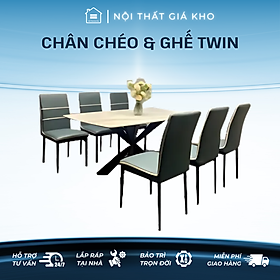Bàn ăn mặt đá ceramic bóng trắng bóng, ghi bóng, pandora bóng kết hợp ghế Twin, Bàn ăn 4 ghế, 6 ghế , 8 ghế