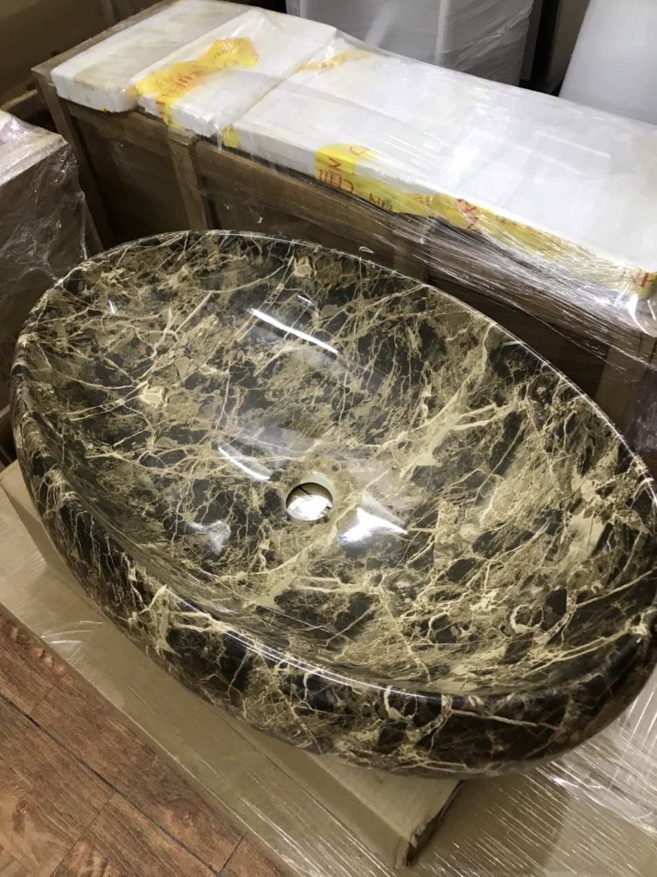 CHẬU RỬA MẶT, LAVABO ĐẶT BÀN NHẬP KHẨU CHÍNH HÃNG GROVES 8137E, men vân đá nâu rất đẹp sang trọng quý phái