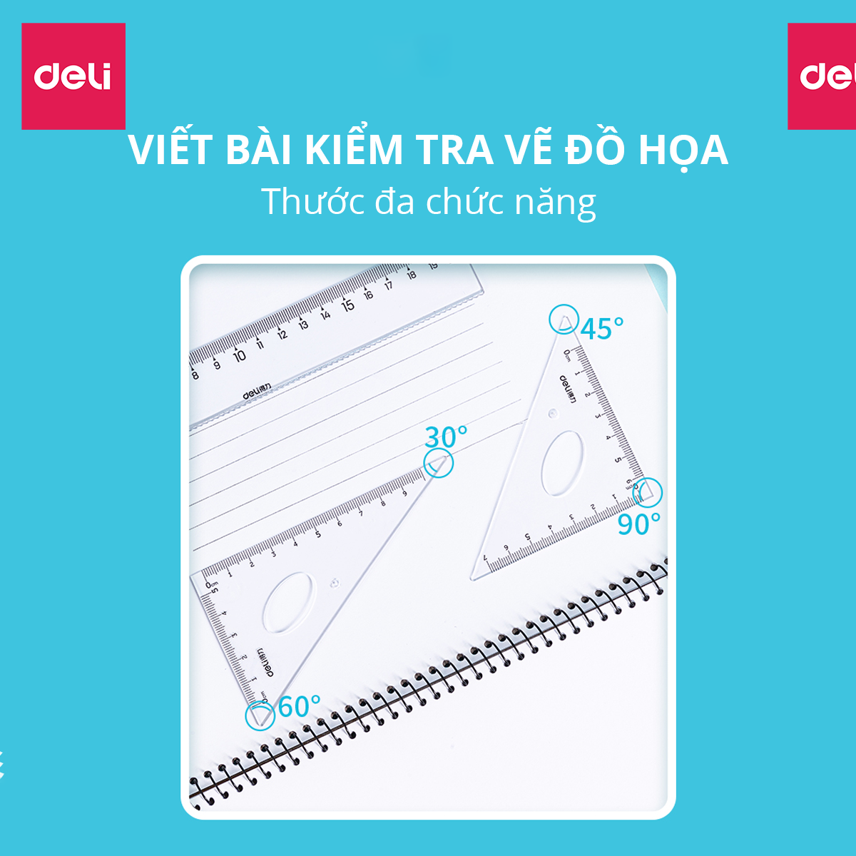 Bộ Thước Kẻ Thước Đo Độ Eke Học Sinh Deli - Bộ Dụng Cụ Học Tập 4 Chiếc - 79529 79530