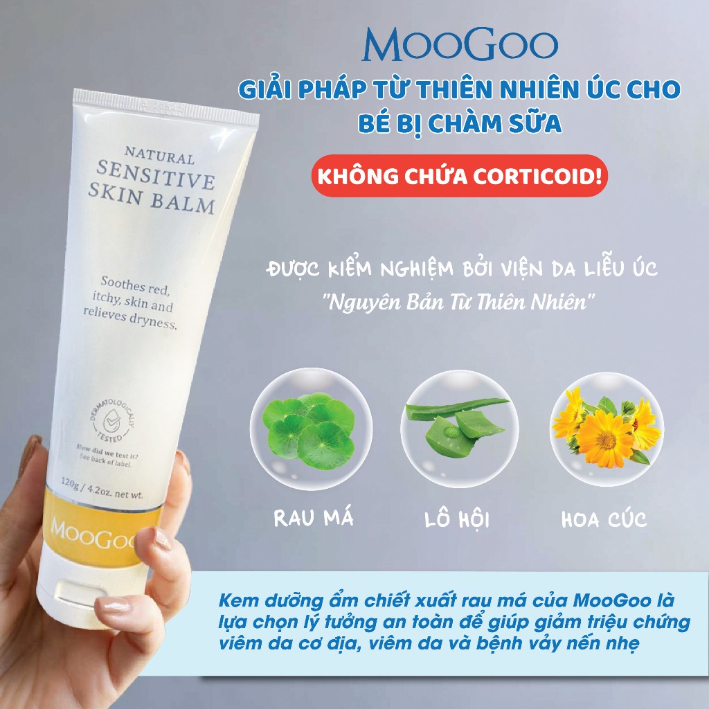 Kem bôi viêm da cơ địa, vảy nến, chàm sữa em bé, da nhạy cảm chiết xuất rau má MooGoo thương hiệu nội địa Úc thuần chay