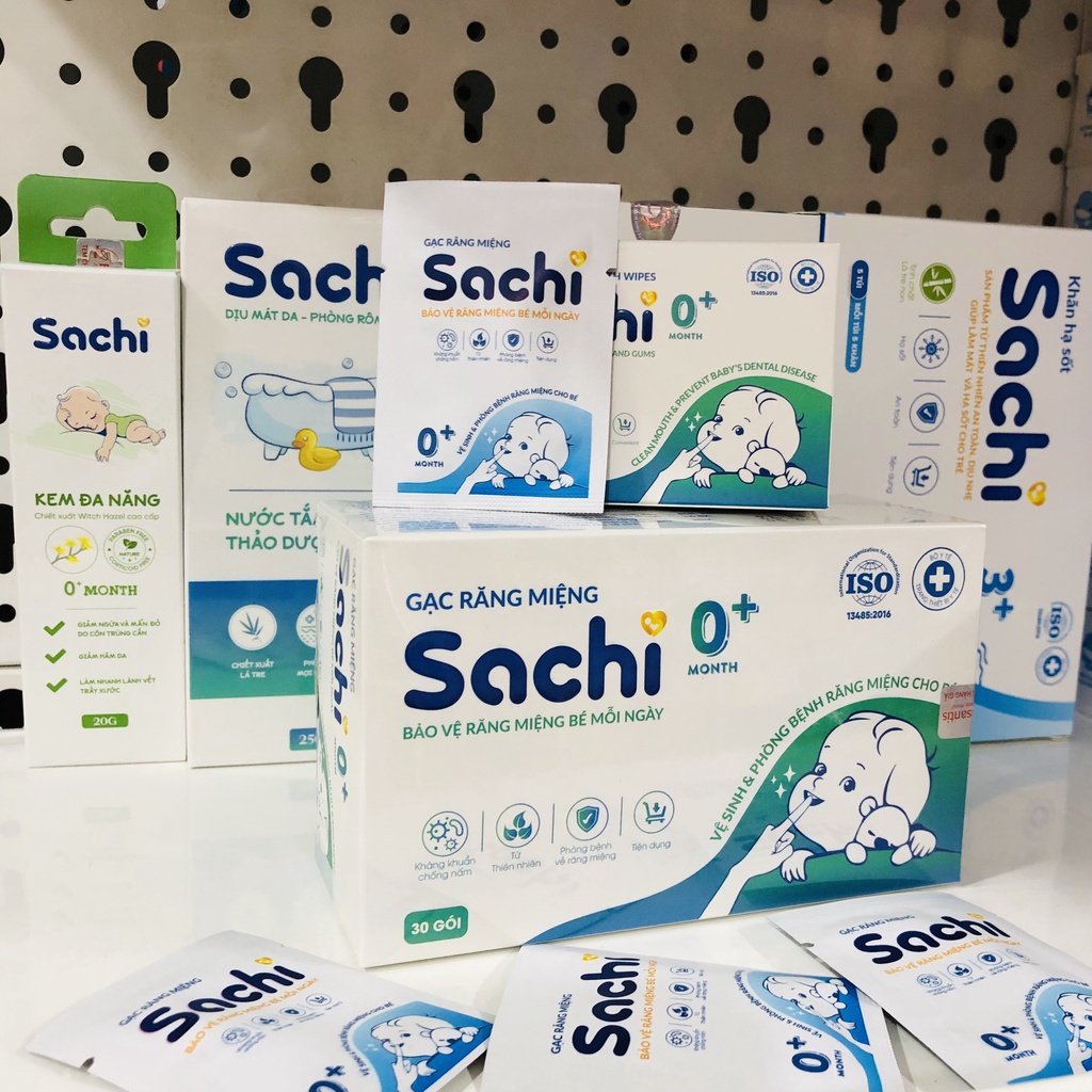 Gạc răng miệng Sachi - Rơ lưỡi, Vệ sinh răng miệng cho bé - Hộp 30 gói