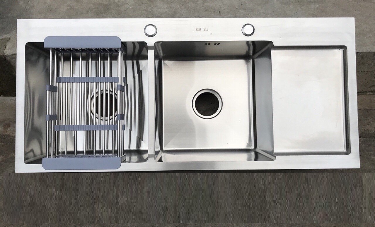 CHẬU RỬA BÁT CÓ BÀN INOX 304 CAO CẤP NHẬP KHẨU, GRBC 100x 48 cm