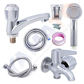 Combo Vòi sen lạnh | Vòi lavabo lạnh | Tay sen tăng áp – dây sen Inox