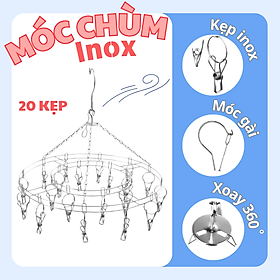 Móc chùm, móc phơi đồ 20 cái kẹp inox không rỉ - Móc phơi đồ trẻ em treo được nhiều đồ - Chịu lực tốt