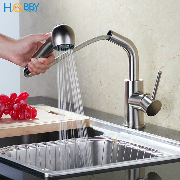 Vòi rửa chén nóng lạnh dây rút inox 304 mẫu thấp Hobby Home Decor VDR2