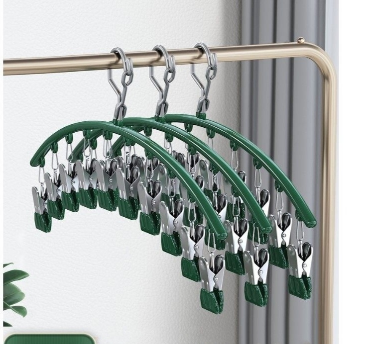 Combo Móc phơi quần áo inox có khóa móc treo chắc chắn - 10 kẹp được phủ nhựa chống sầy xước khi phơi đồ ( tặng móc dán inox to ) Hàng Cao Cấp