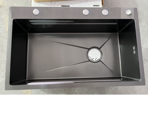 Chậu rửa bát 1 hố lớn inox 304 nano đen Valenza kháng khuẩn cao cấp kèm vòi rửa bát inox 304 nóng lạnh nano đen dáng Vuông, bộ xả to ngăn mùi, khay inox kín-TẶNG BÌNH ĐỰNG NƯỚC RỬA BÁT