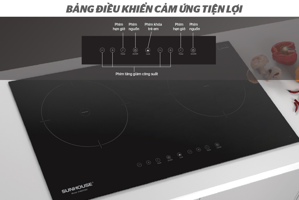 Bếp từ đôi Sunhouse SHB9111MT - Hàng Chính Hãng