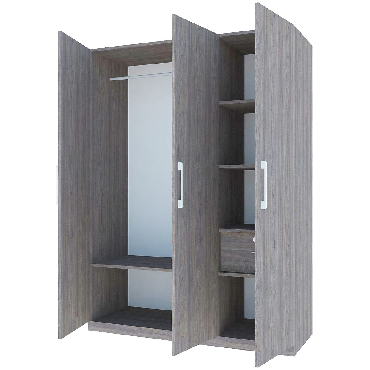 Tủ quần áo gỗ MDF Tundo 3 cánh 2 ngăn kéo màu xám 140 x 55 x 200cm