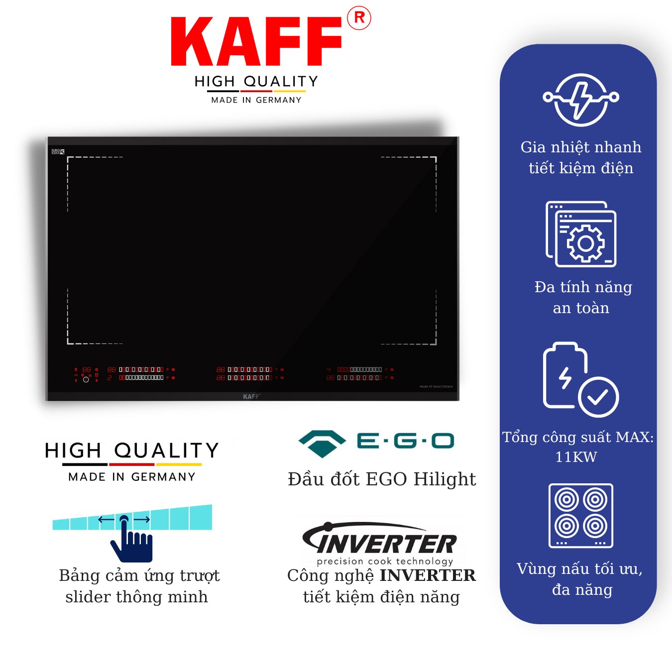 Bếp âm đa từ 6 vùng nấu nhập khẩu Germany KAFF KF-Smart734Vario - Hàng Chính Hãng