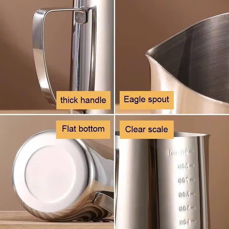 Ca Đánh Sữa Inox Có Vạch Chia 350ml - 550ml - 900ml, Dụng Cụ Pha Chế Inox Chất Lượng Cao - HÀNG CHÍNH HÃNG MINIIN