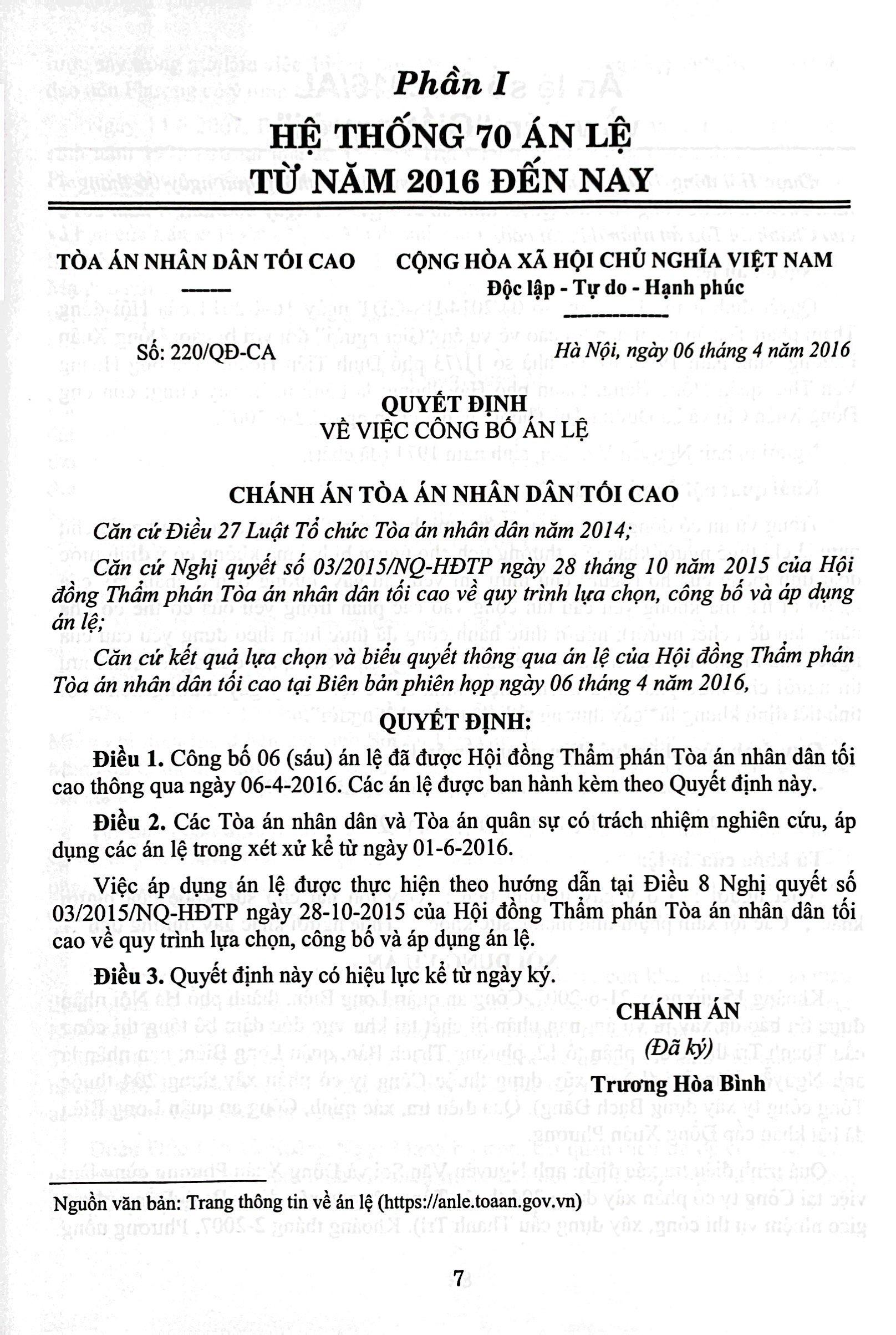 Hệ Thống 70 Án Lệ Và Các Giải Đáp Vướng Mắc Trong Nghiệp Vụ Xét Xử Của Tòa Án Nhân Dân Tối Cao Từ Năm 2016 Đến Nay