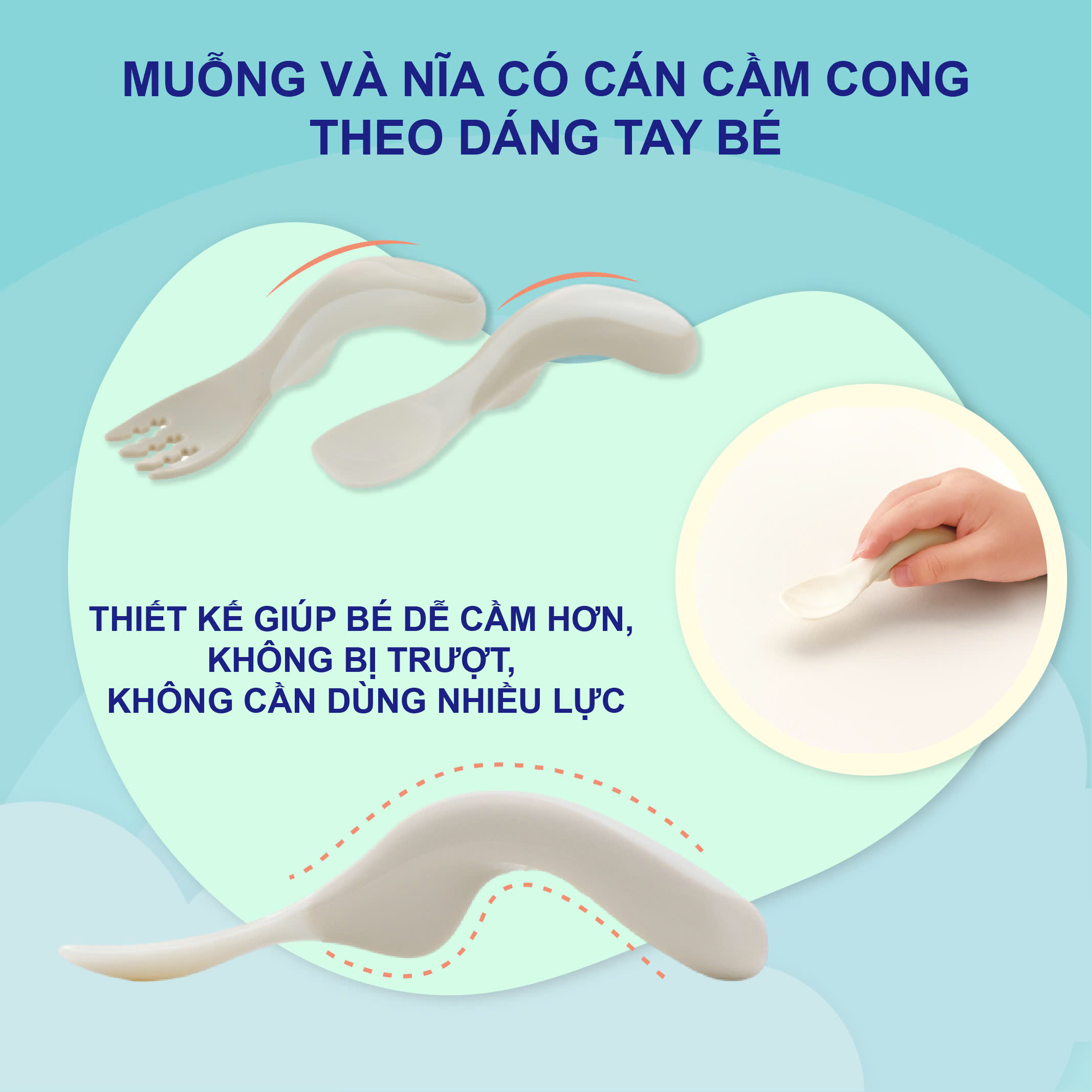 Bộ muỗng nĩa cong RICHELL TLI cho bé tự xúc có hộp đựng | Baby