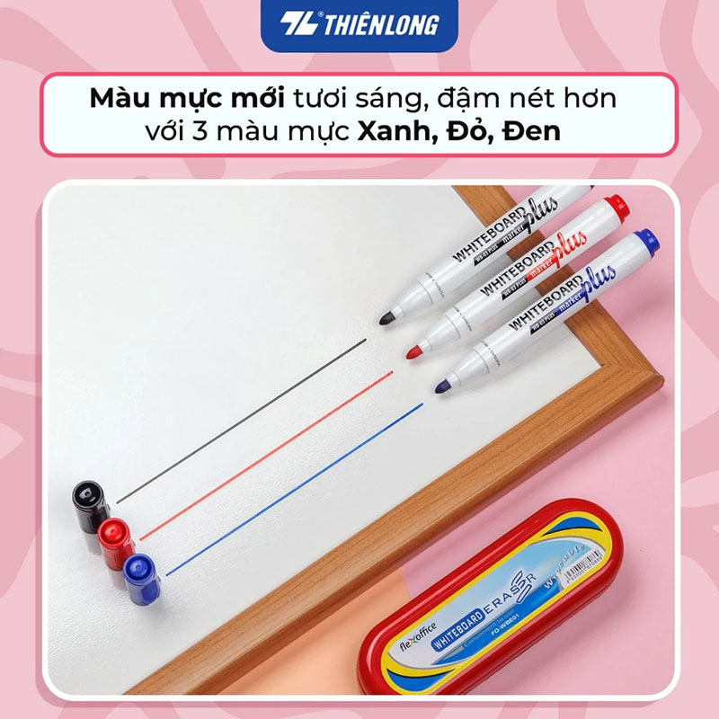 Bút viết bảng Thiên Long WB-03 Plus - Whiteboard Marker màu mực mới đậm nét hơn, dễ xóa sạch và an toàn cho da tay