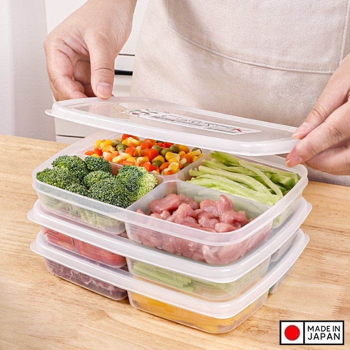 Set 02 hộp thực phẩm chia ngăn 710ml, thiết kế nắp mềm dẻo bảo đảm kín hơi và chống tràn - nội địa Nhật Bản