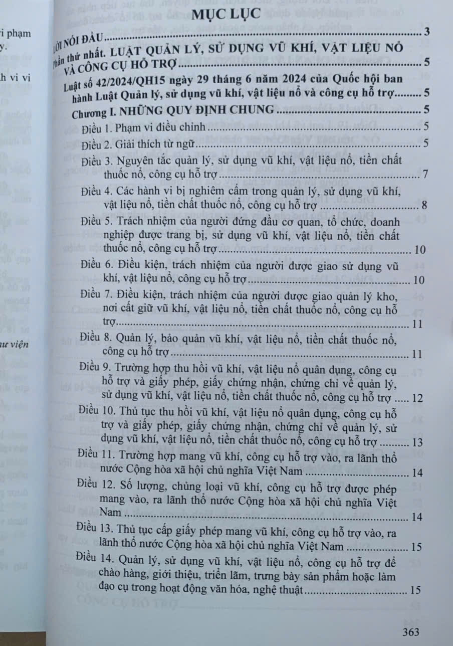 Luật Quản lý, sử dụng vu khi, vật liệu no và công cụ hỗ trơ, các văn bản quy định chi tiết, hướng dẫn thi hành