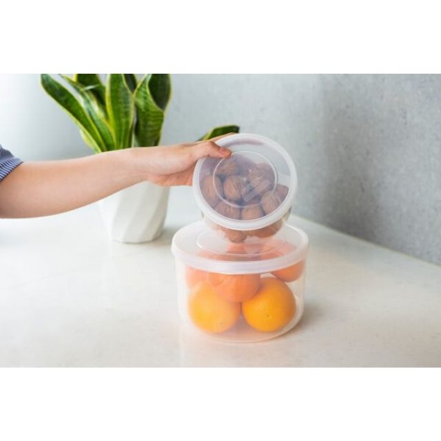 Bộ 3 Hộp Đựng Thực Phẩm, Thức Ăn Bằng Nhựa Cao Cấp Hokkaido Inochi Nhật Bản - Đảm bảo an toàn cho sức khỏe - Hình Tròn - Nhiều Size - Nhiều Màu