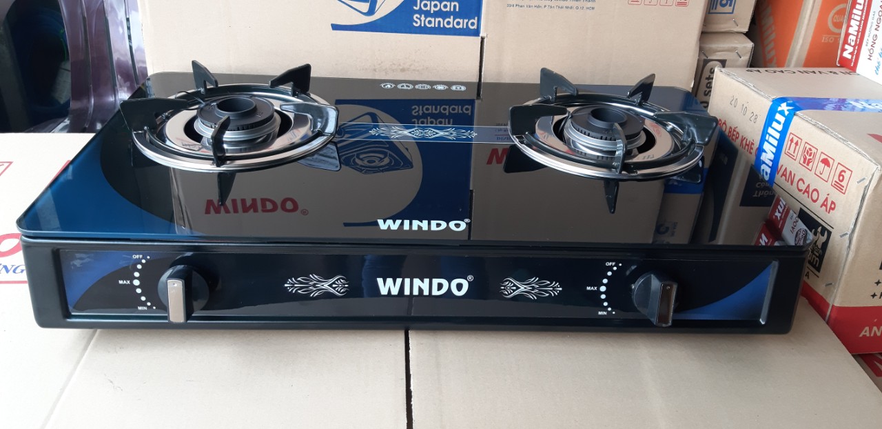 Bếp Gas Đôi Mặt Kính Sen Đồng WINDO 719GL-A Cao cấp Tặng Bộ Van Dây - Hàng Chính Hãng