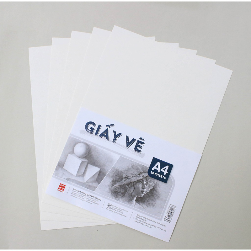 Giấy vẽ Hồng Hà A4 20 tờ định lượng 160gsm độ trắng tự nhiên - 8116
