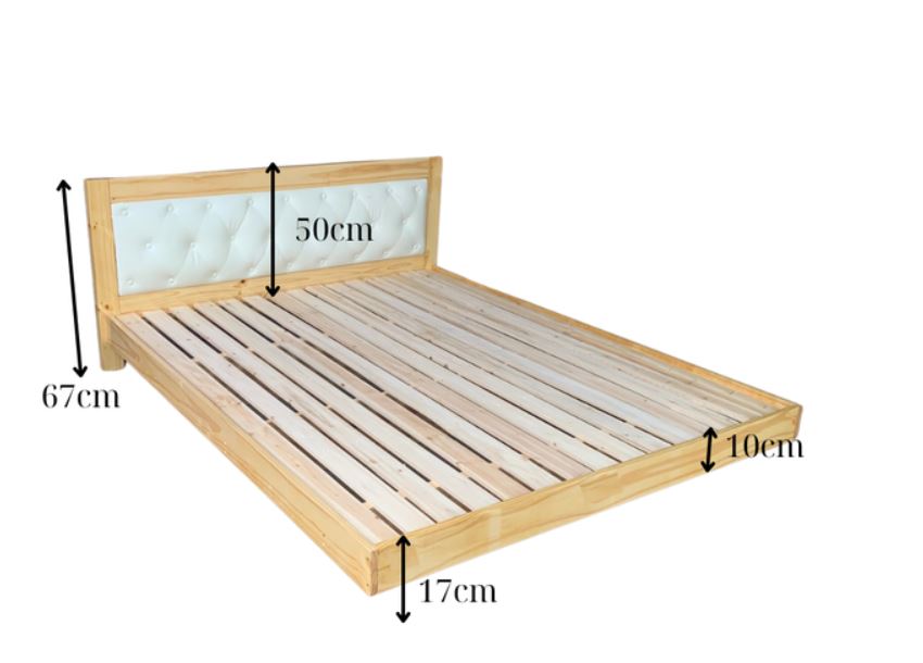 Giường ngủ bay gỗ KHM30 decor có tựa đầu bọc nệm Juno Sofa màu tự nhiên phủ bóng PU