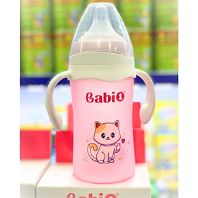Bình Sữa Thuỷ Tinh Babi1 Cổ Rộng Tráng Bọc Silicon Chống Vỡ Và Cảm Biến Nhiệt Độ - Dung tích 240ml  Cho trẻ từ 12 tháng tuổi