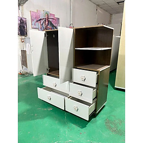 Tủ nhựa đài loan cho bé tay nắm gấu Cao 125 x ngang 95 x sâu 40cm - Khung màu sồi, cánh màu trắng