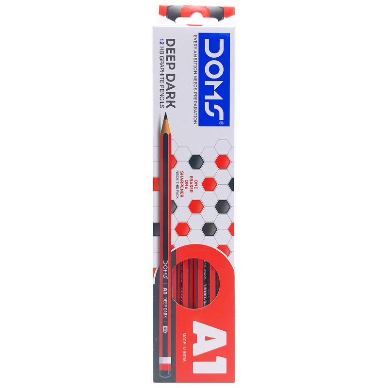 Hộp 12 Bút Chì Gỗ RT A1 Deep Dark + Gôm + Chuốt - DOMS 3414