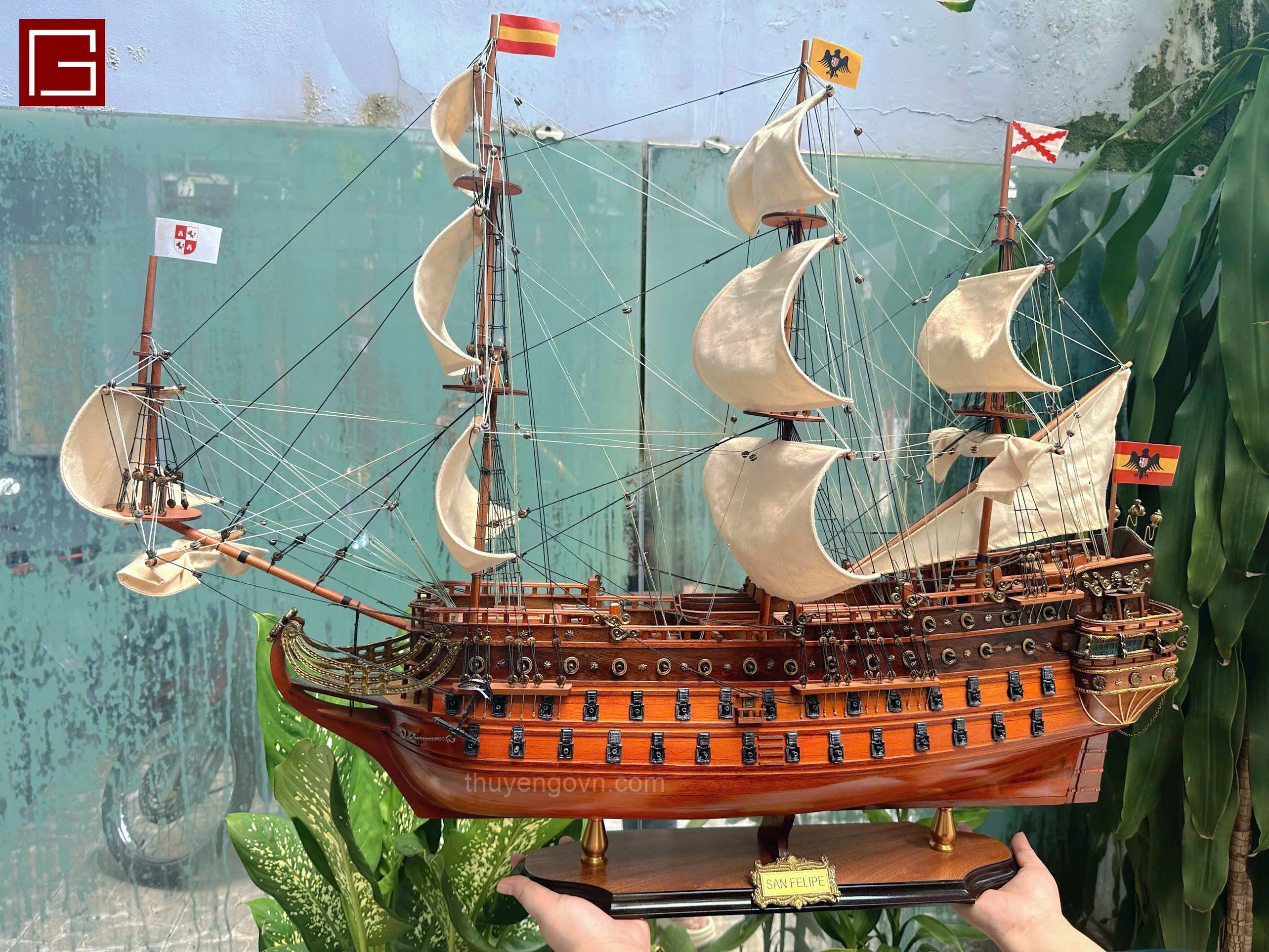 Mô Hình Thuyền Gỗ Phong Thủy Gia Nhiên, Thuyền Buồm Gỗ SAN FELIPE, thuyền buồm phong thủy chính hãng