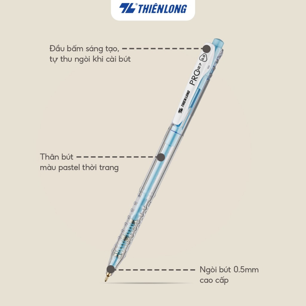 Combo 5/10/20 Bút bi Thiên Long PRO 027 ngòi cao cấp 0.5mm, thân bút màu pastel thời trang tự động thu ngòi TL-105