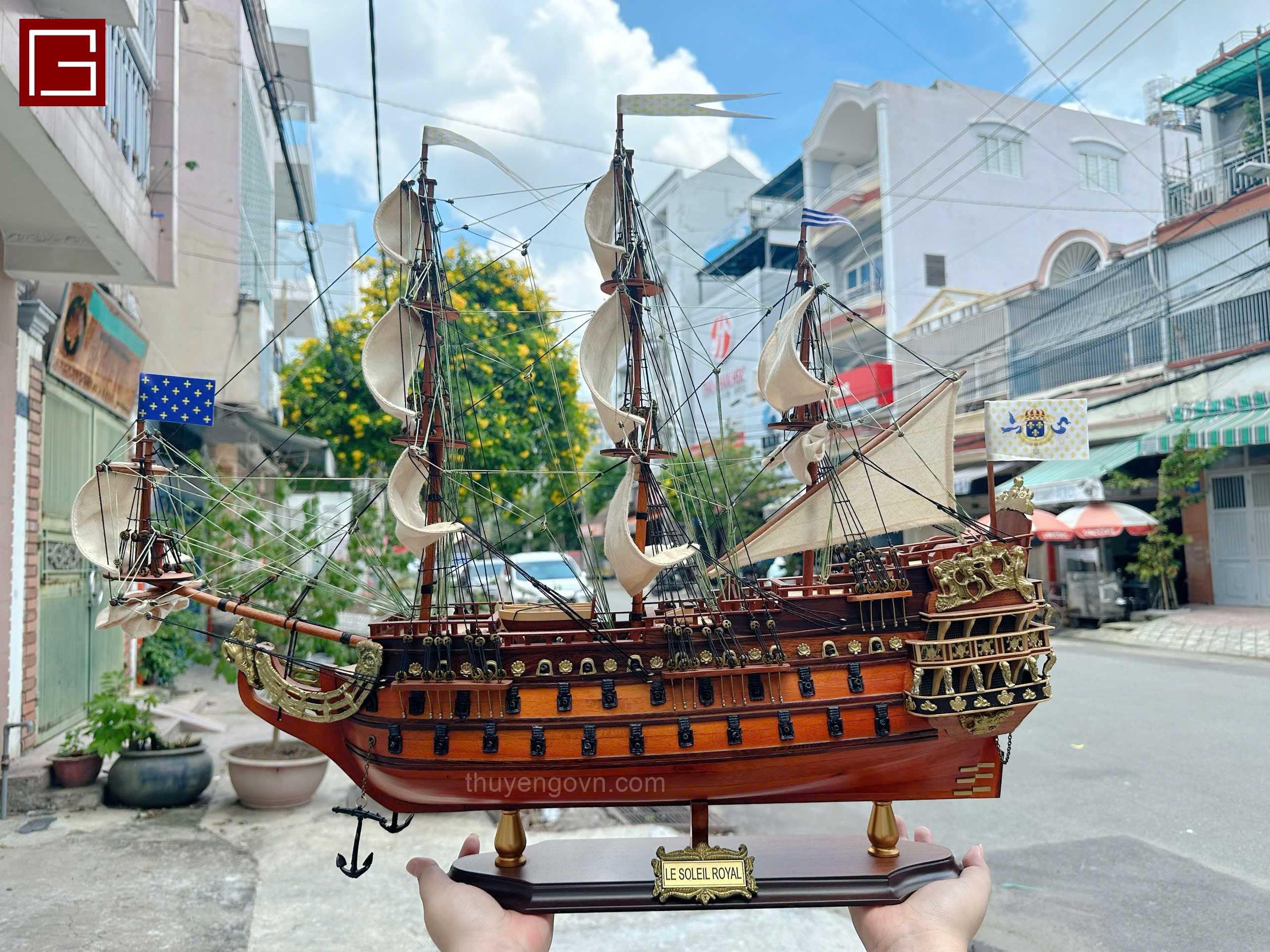 Mô Hình Thuyền Gỗ WASA chất liệu gỗ tràm, thuyền trang trí phong thủy, thuyển gỗ thủ công chính hãng