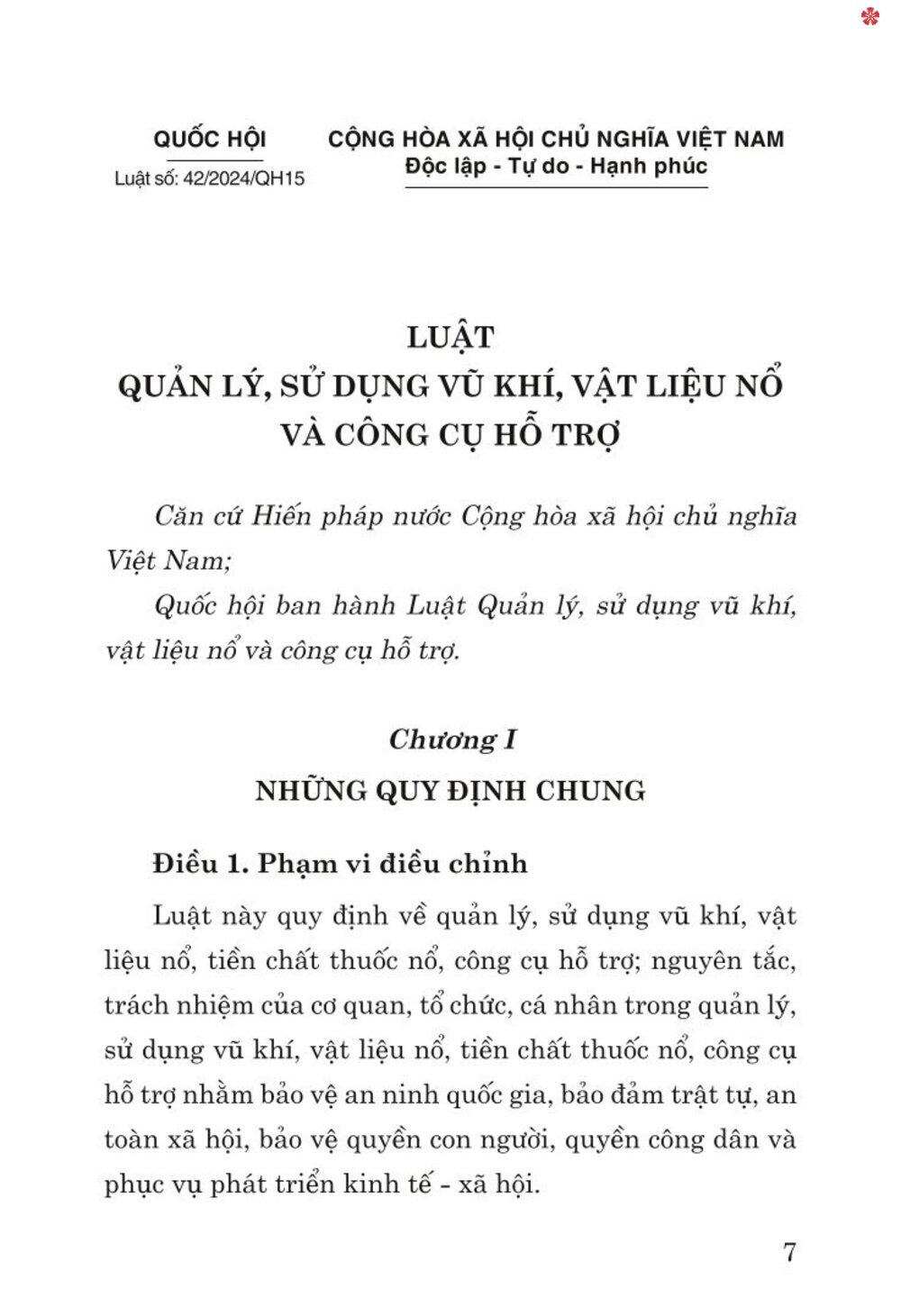 Luật quản lý, sử dụng v.ũ k.h.í vật liệu n.ổ và công cụ hỗ trợ năm 2024 - bản in 2024