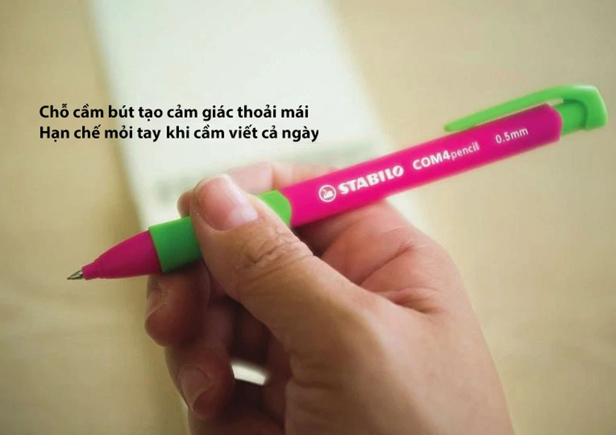 Hộp bút chì bấm STABILO COM4pencil - Hộp 10 bút chì nét 0.7mm màu hồng + Tuýp 24 ruột 0.7 + Gôm tẩy ER196E (MP6637/10R+-PK)